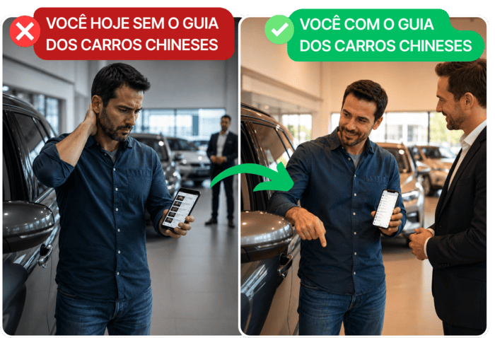 Antes e depois de usar o Guia do Carro Chinês Sem Medo
